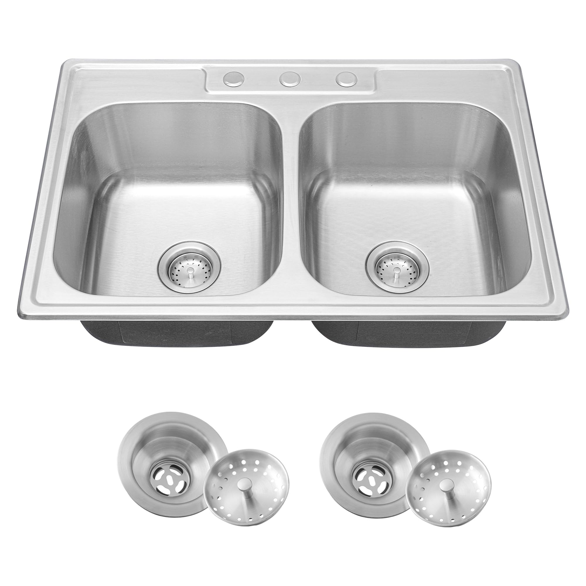 Kitsitchen 33x22-Inch Drop-in Stainless Steel 50/50 Double Bowl